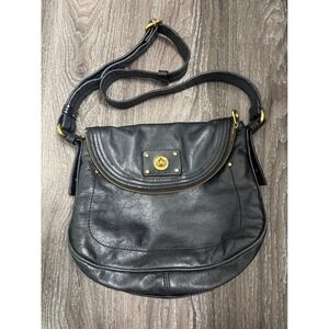 Marc by Marc Jacobs Natasha Black Leather Crossbody Bag Gold Hardware Foldover
